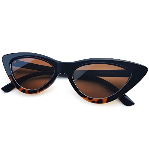 Joopin Olhos de gato óculos de sol mulher retro vintage Cateye proteção UV400, C Moldura preta leopardo / lente castanha, S