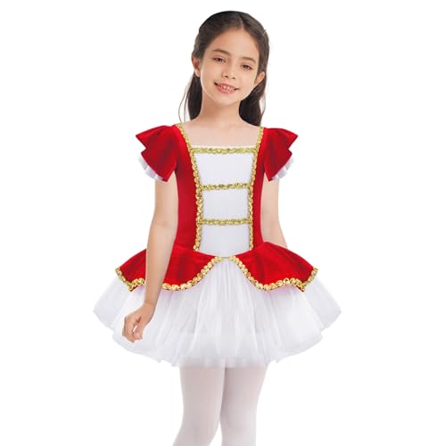 Freebily Vestito Danza Classica Bambina Tutu Ballerina Maniche Corte Abito da Balletto Body Ginnastica Artistica Principessa Abito da Ballo Latino Carnevale Dancewear Rosso 9-10 Anni