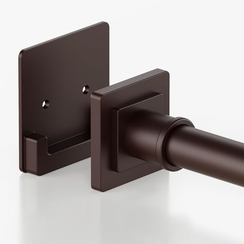 Image of UIOSANRT Brown Shower Curtain Rod 31-79 inches, Stainless Steel Shower Rod & Tension Rod, Adjustable Tension Shower Curtain Rod for Bathroom, Windows, Closet