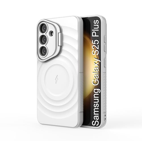 Image of LuxuryKase Shockproof Case for Samsung Galaxy S25 Plus | Ripple Pattern | Camera Protection | Inner Velvet Fabric Lining | Protective Cover with Enhanced Grip & Wireless Charging Support - White