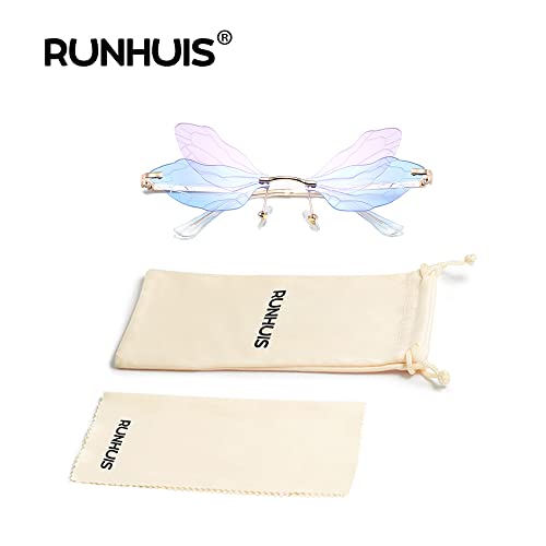Image of Dragonfly Rimless Sunglasses Wing Shaped Butterfly Fairy Shades Glasses Fashion Party Sunglasses for Women Men