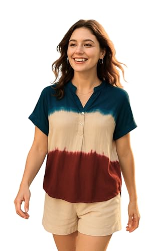 Image of Maaesa Women Handcrafted Tie & Dye Rayon Top | Casual Wear & Office Wear | Lightweight & Breathable Fabric