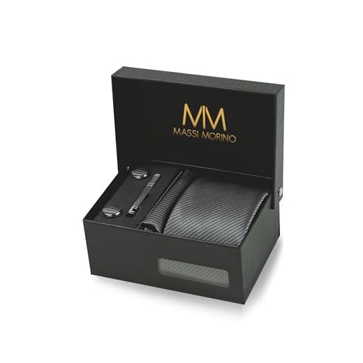 Massi Morino Hommes Designer Cravate - Coffrets cravate avec mouchoir, boutons de manchette et épingle, cravattes de microfibre en différentes couleurs - paisley (Rayé gris)