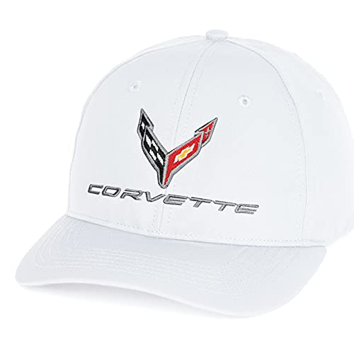 C8 Corvette Hat - Next Generation StayDri Adjustable Performance Cap - Officially Licensed by GM (White)