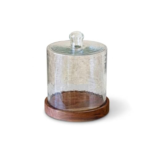 Elanze Designs Glass Cake Dome with Wood Base, Decorative Covered Dessert Stand for Pastries, Cupcakes, Cheese, Baked Goods, or Countertop Kitchen Display, 6.75 x 8.5 Inch