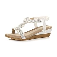 AJVANI mid wedge heel diamante t-bar elastic slingback sandals size 6 39