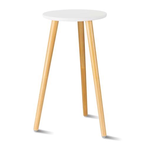 Uneedem Indoor Plant Stand - Mid Century Wooden Plant Table, Tall Holder for Flower Pots, Small Round End Table (A3-White, High: 20.5") by Uneedem - Used condition - US$23.35