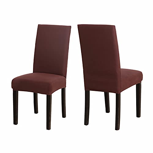 Lot de 2 housses de chaise de salle à manger extensibles en élasthanne pour chaises de salle à manger, d'hôtel, de restaurant, de banquet (2, marron) Cover