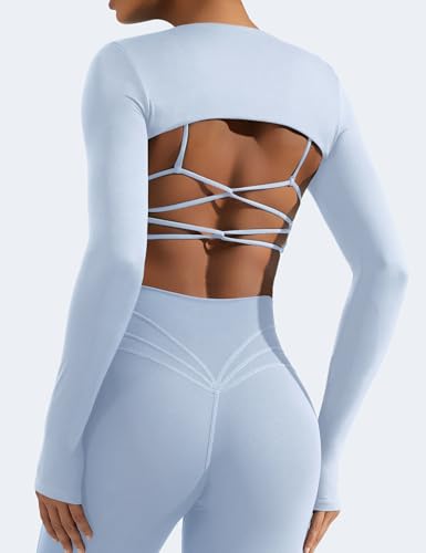 Image of YEOREO Women Crop Top Long Sleeve Bolero Open Front Workout Cropped Shirts Sports Shrug