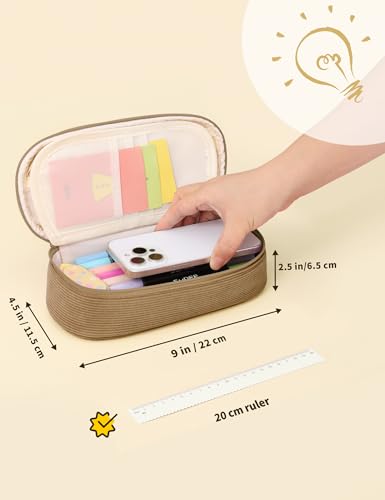 Image of SUNEE Cute Pencil Case, Large Pencil Pouch, Soft Corduroy Fabric Big Pencil Bag with Zipper, Kawaii Pen Bag Stationery Storage and Organizer, School Supplies for Teen, Student, Boys, Girls, Khaki