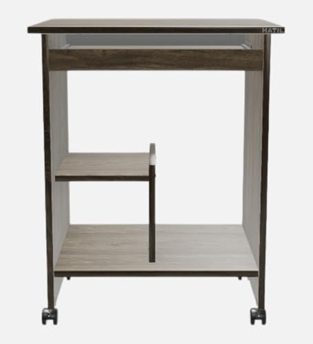 Image of Lakdi The Furniture Modern Mobile Computer Desk for Office - Rolling Small Space Workstation with Pull-Out Keyboard Tray, CPU Storage Shelf, and Locking Wheels - Grey Wood Grain Finish - 121534312