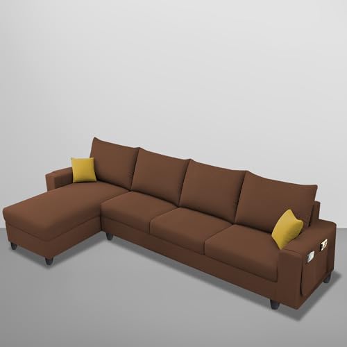 Image of Casaliving Porto LHS 6 Seater L Shape Sofa Set for Living Room (Brown Fabric) Premium Velvet Fabric Sofa Seet