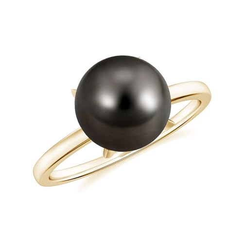 Black Pearl Solitaire Ring 925 Sterling Silver Tahitian Pearl Statement Ring Womne's Wedding Anniversary Gold Plated Ring June Birthstone Jewelry Gift for Birthday