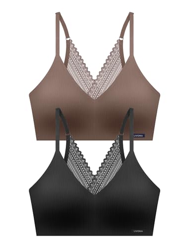 Image of Livona Lace Bralette for Women - Comfort Sports Bra Wireless Padded Bralette with Support Workout Tops Cami Crop S-XXL