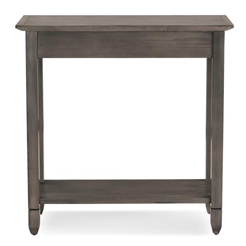 Image of Leick Home 10059-GR Rustic Console Hall Console with Shelf and Slate Tile, Smoke Gray and Black Slate