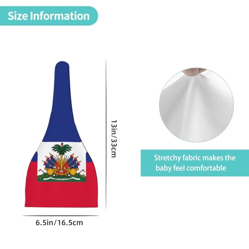 Newborn Baby Hat, Haitian Flag Print Soft Top Knot Beanie Cap, Cute Baby Headwear for 0-6 Months Black4
