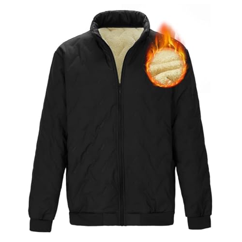 AOTORR Mens Padded Jacket Full Zip Fleece Coat Winter Warm Jackets for Men with Zip Pockets Black 2XL