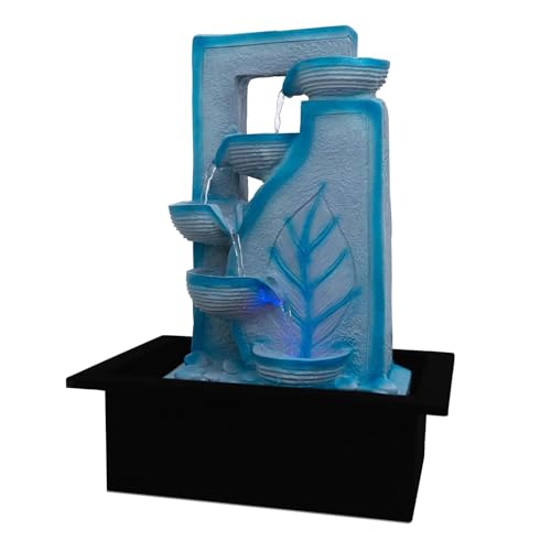 Image of LED Indoor Tabletop Water Fountain, Polyresin Cascading Waterfall Showpiece with Running Water and Light, Decorative Fountain for Home, Office, Living Room, Meditation, Vastu, Desk Decor