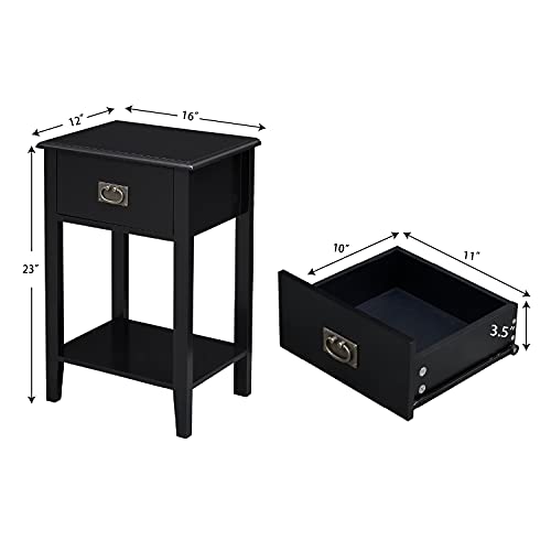 VECELO Nightstands Set of 2, Side End Table with Drawers for Bedroom, Living Room Sofa Bedside, Vintage Accent Furniture Small Space Storage Cabinet, Solid Wood Legs by VECELO - Image 2
