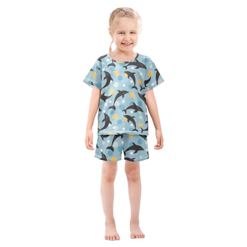 ALAZA Dolphin Silhouette Polka Dots Pajama Set Short Sleeve Sleepwear Soft Lounge Nightwear3