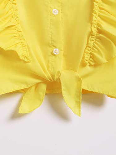 Soly Hux Toddler Girls Blouses Cute Summer Crop Tops Ruffle Tie Knot Sleeveless Shirts Yellow 100 #TOP4