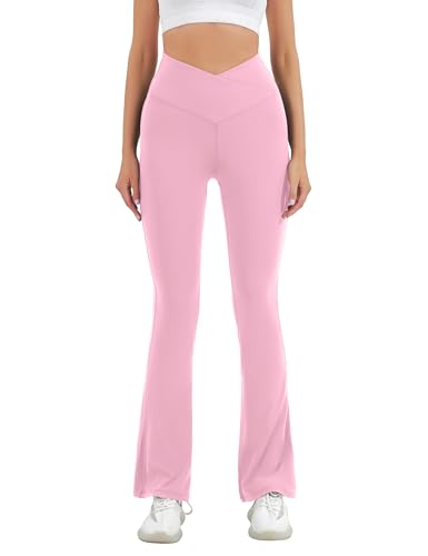 Image of HEGALY Women's Flare Yoga Pants - Crossover Flare Leggings Buttery Soft High Waisted Workout Casual Bootcut Pants