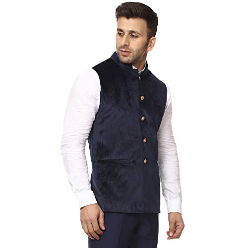Image of Veera Paridhaan Men's Velvet Solid Green Nehru Jacket NEW