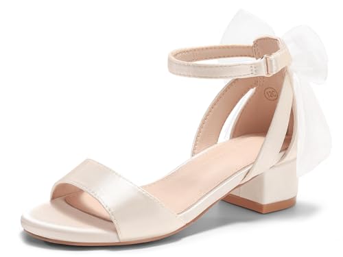 Image of Coutgo Girls Dress Shoes Sandals Chunky Low Heels Bow Ankle Strap Flower Girl Wedding Party Shoes