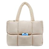 NAARIIAN Puffer Tote Bag for Women, Lightweight Quilted Puffy Shoulder Handbag with Adjustable Shoulder Strap, Puffer Bag Satchel Puffer Purse Handbag for Work,Travel, Gym(Beige)