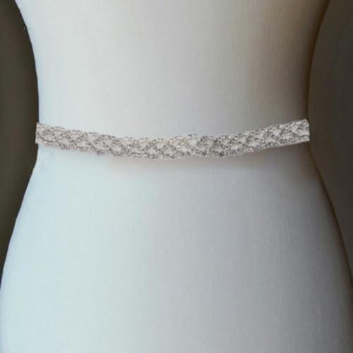 EXCEART White Bridal Rhinestone Crystal Belt - Sash with Rhinestones White Bridal Rhinestone Crystal Wedding Dress Belt with Satin Ribbon for Bride Woman Lady Accessories3