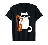 Funny Cat Wearing Sunglasses Playing Harp Harpist Musician T-Shirt