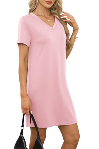 Image of RUMIA Summer Dresses for Women 2026 V-Neck Casual Sundresses T-Shirt Dress