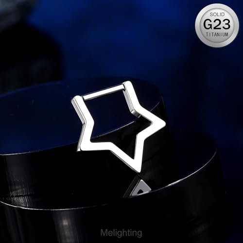 Melighting Titanium Star Septum Ring 16G, 8mm Solid Titanium G23 Daith Piercing Jewelry, Clicker Conch Helix Earring for Women4