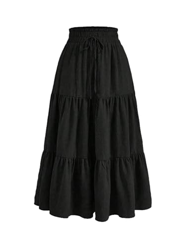 OYOANGLE Women's Plus Size Tiered Midi Skirt Elastic Waist Swing Flowy Ruffle A Line Boho Skirts