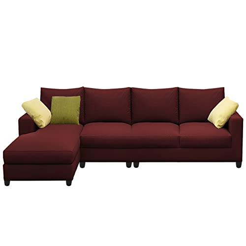 Image of Jian LHS 6 Seater L Shape Sofa Set Living Room (Maroon Fabric)