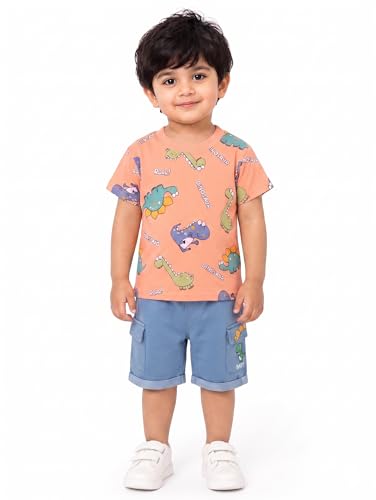 Image of Krishn Creations Kids Clothes for Boys | Cotton Printed Half Sleeve T-shirt and Shorts Baby Boy Dress | Casual Wear Kids Clothes