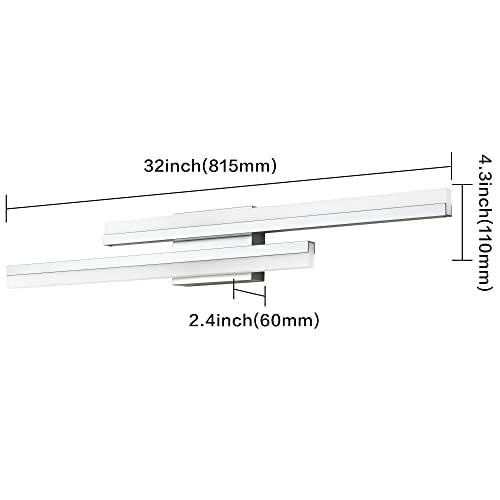 Image of PRESDE 32 inch Inch LED Vanity Light Silver Bathroom Light Fixtures Over Mirror Modern Bath Wall Lighting Bar
