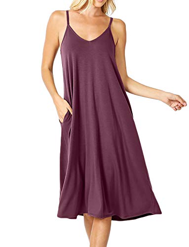 Image of ALLLA Women's Lightweight Flowy Summer Dress - Adjustable Strap Knee Length Dress with Side Pockets. Casual, Beachwear