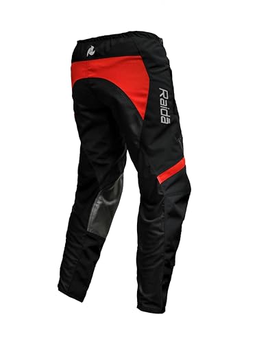 Image of Raida Men Mid Rise Trailcraft Off-Road Pants | Mx & Trail Ride | Lightweight | Abrasion-Resitant Fabric | Heat Sheild Panel | (XXL, Black /Red), Slim Fit