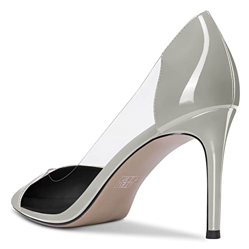 DearOnly Womens Clear Pumps Closed Pointed Toe Stiletto High Heel Slip On Patent Dress Shoes Shopping Vacation 3 Inch3