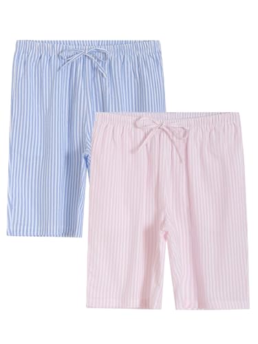 Image of Latuza Women's Cotton Bermuda Long Pajama Shorts Seersucker PJ Sleep Shorts
