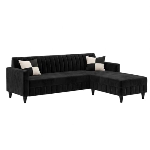 Image of FURNY Regan 5 Seater L Shape Sofa Set with Movable Ottoman | Flexible Left or Right Layout | Premium Leatherette Upholstery (Black) | Perfect for Living Room, Guest Room & Office