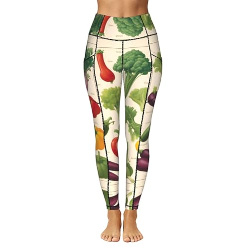 Leggings con estampado de verduras para mujer y conjuntos de fitness con bolsillos 2