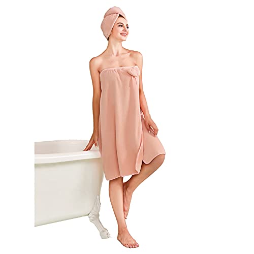 Shower, Bath & Gym Spa Towel Wrap Ladies Wrap Body Robe, 100% Pure Color Microfiber Robe Bath Towels with A Hair Dry Cap, Bow Design, Fast Dry Absorption, Suitable for Spa Shower Dress Fitness Pocket Shower, Bath & Gym Spa Towel Wrap Ladies Wrap Body Robe, 100% Pure Color Microfiber Robe Bath Towels with A Hair Dry Cap, Bow Design, Fast Dry Absorption, Suitable for Spa Shower Dress Fitness Pocket