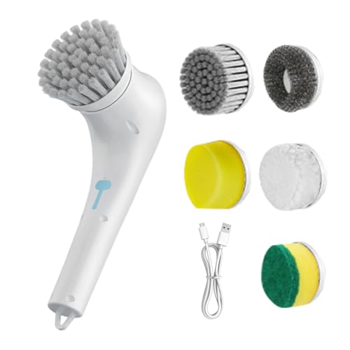Electric Grill Cleaning Brush - Cordless Rechargeable Barbecue Cleaning Brush - Waterproof Removable Scrubber with 5 Replacement Heads for Oven Automotive Bathtub Floor Restaurant Griddle