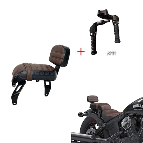 Asiento trasero Indian Bobber con respaldo sissy bar y estriberas marrones 2