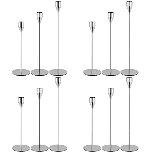 Lot de 12 bougeoirs en Argent Chandeliers à Pilier de Bougie Conique, Chandelier Vintage, Décoration d'intérieur, Mariage, Dîner aux chandelles,...