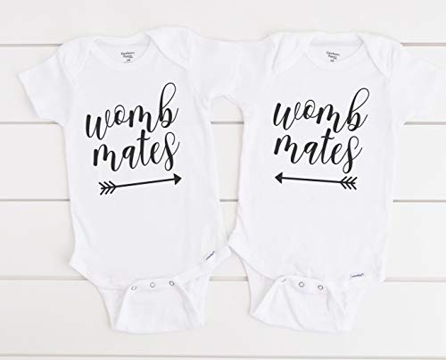 Womb Mates Onesies, Baby Twin Gifts, Matching Onesies for Babies, Baby Shower Gift Set … (0-3 months)