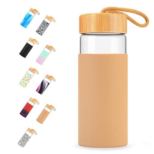 Tronco 20oz Glass Water Bottles with Bamboo Lid & Silicone