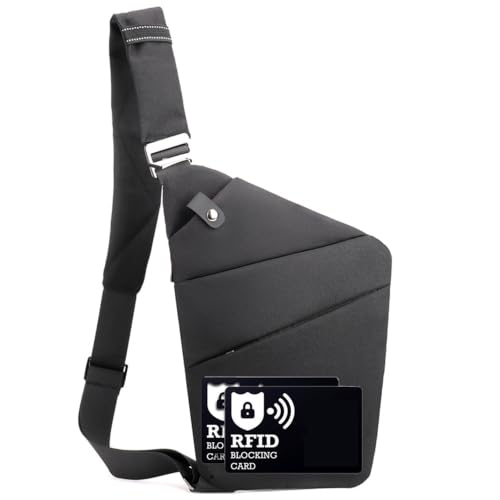 Image of Anti Theft Crossbody Bags for Women Men, Multi-Pocket Shoulder Bag, Slim Sling Bags with 2 RFID Blocking Card (Left Shoulder-Black#2)